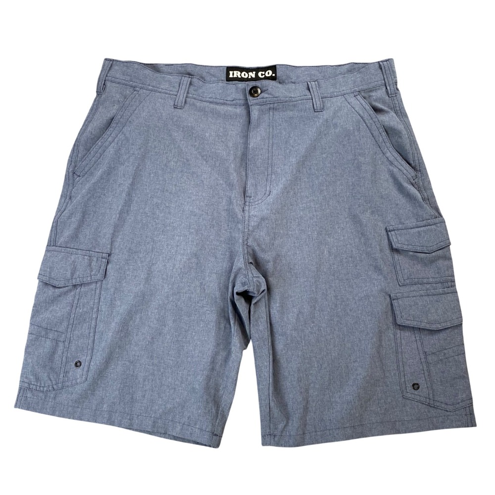 Iron Co Mens 38 Heather‎ Navy Stretch Cargo Shorts Multi Pocket Outdoor Utility